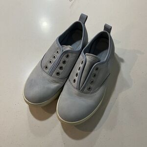 Ecco Shoes Womens 38 Barentz Soft Blue Suede Leather Lace Less Slip On Sneakers